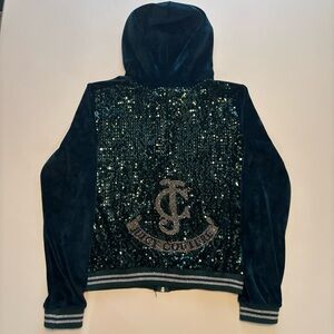 Juicy Couture women’s Velvet dark green rhinestone Y2K zip up hoodie